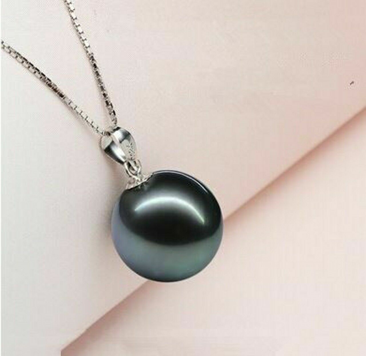 Tahitian Black SHELL Pearl 16mm pendant 925 Silver 18″ Necklace Holiday gift Box