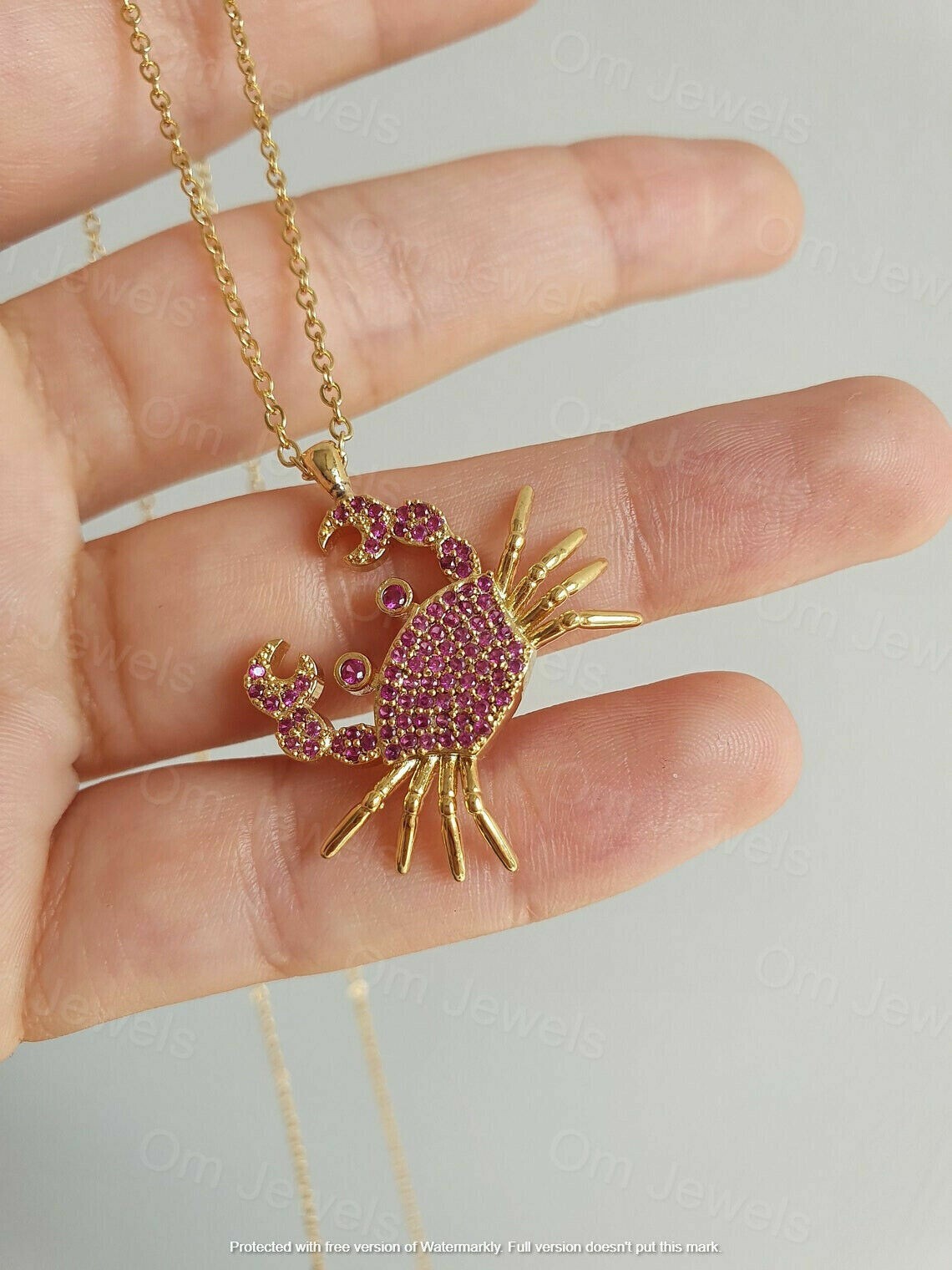 1.20Ct Round Cut Red Ruby Crab Woman’s Pendant 14K Yellow Gold Finish 18″ chain