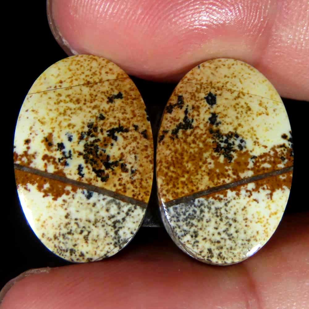 21.95Cts.100% Natural Designer Picture Jasper Oval 13x20x4mm cab Pair Gemstone
