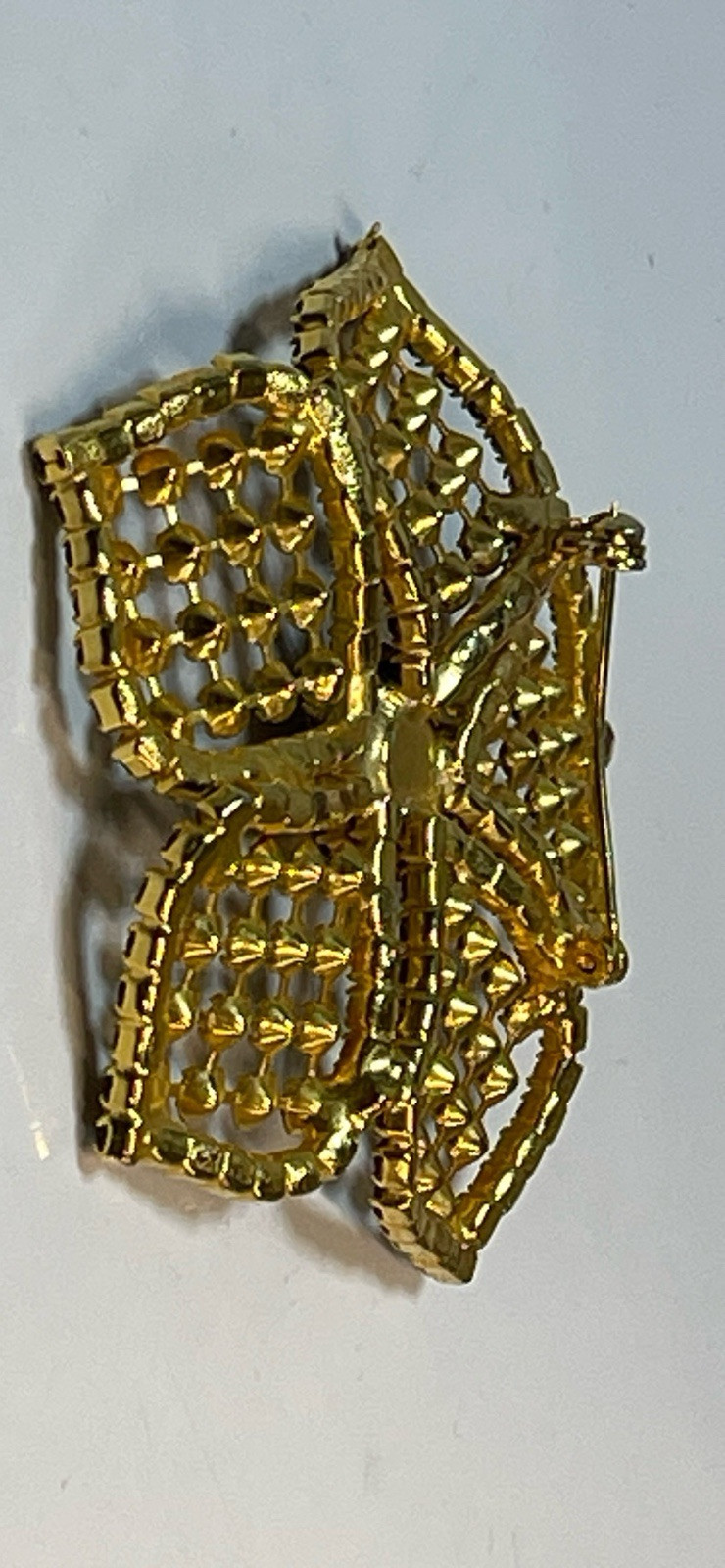 Vintage 2.5”’Gold Tone Flower Brooch Pin with Rich Amber and Black Rhinestones