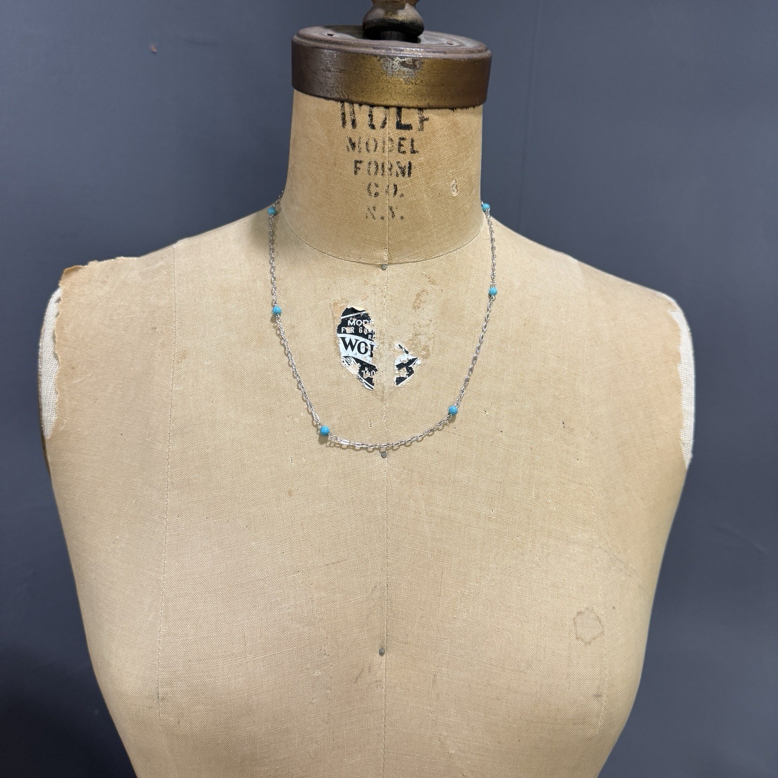 14k white gold turquoise bead station necklace 20″ 2.4 grams