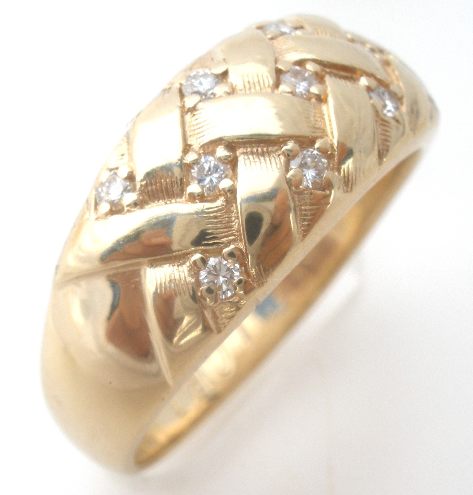 ARTCARVED 14K Gold Diamond Ring Vintage Basketweave Design Size 11 Vintage Band