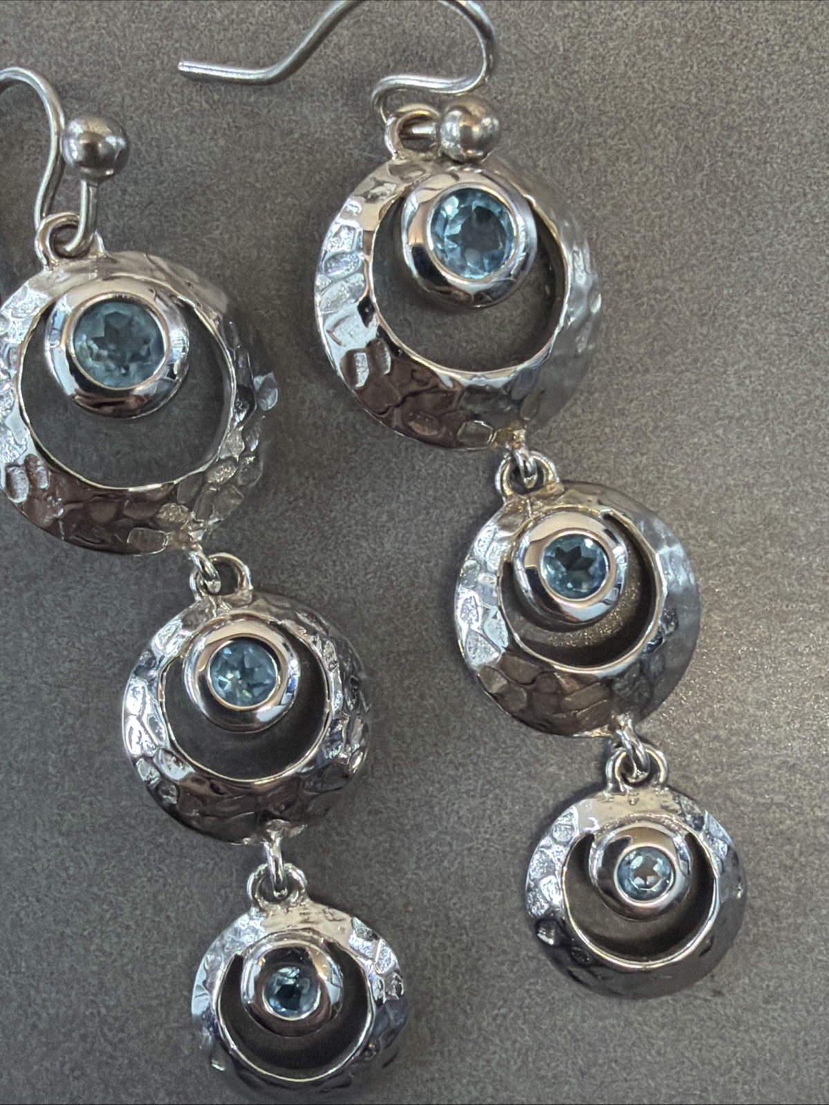 Round Blue Topaz 925 Sterling Silver Dangle Earrings D114
