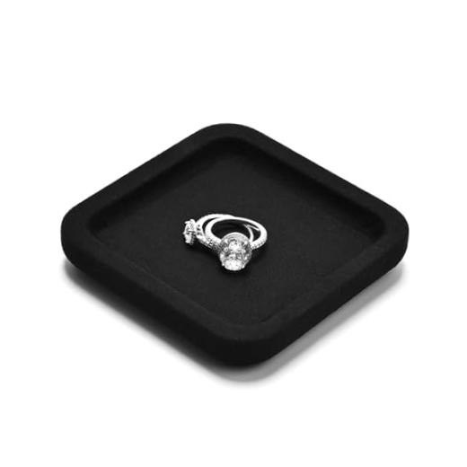 Microfiber Jewelry Display Flat Tray for Rings Earrings 10 * 10 * 1.5cm Black