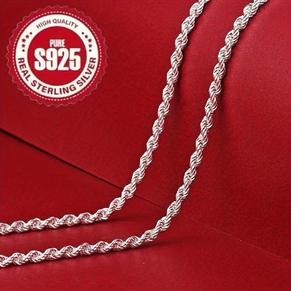 1pc Durable 925 Sterling Silver Twisted Rope Chain for Daily Wear & Everyday Use