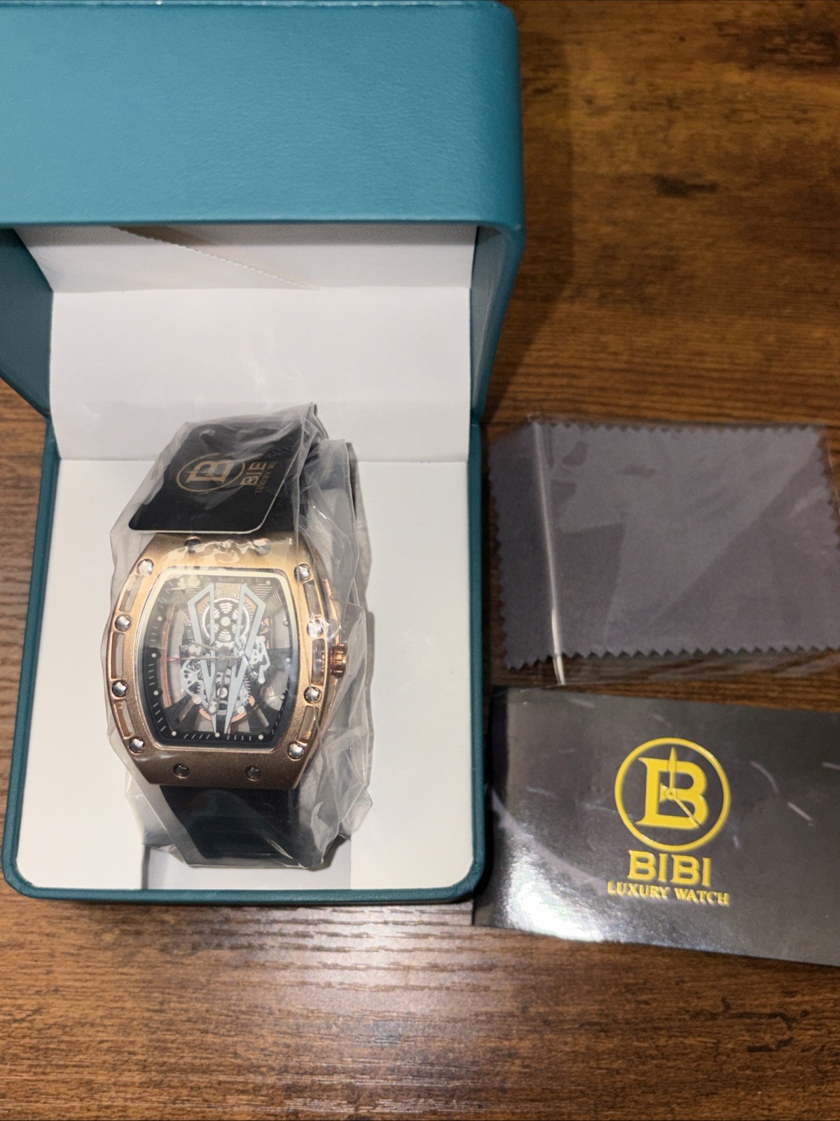 BIBI Luxury Watch B0292 Black Skeleton Dial, Silver Case, Black Silicone Band