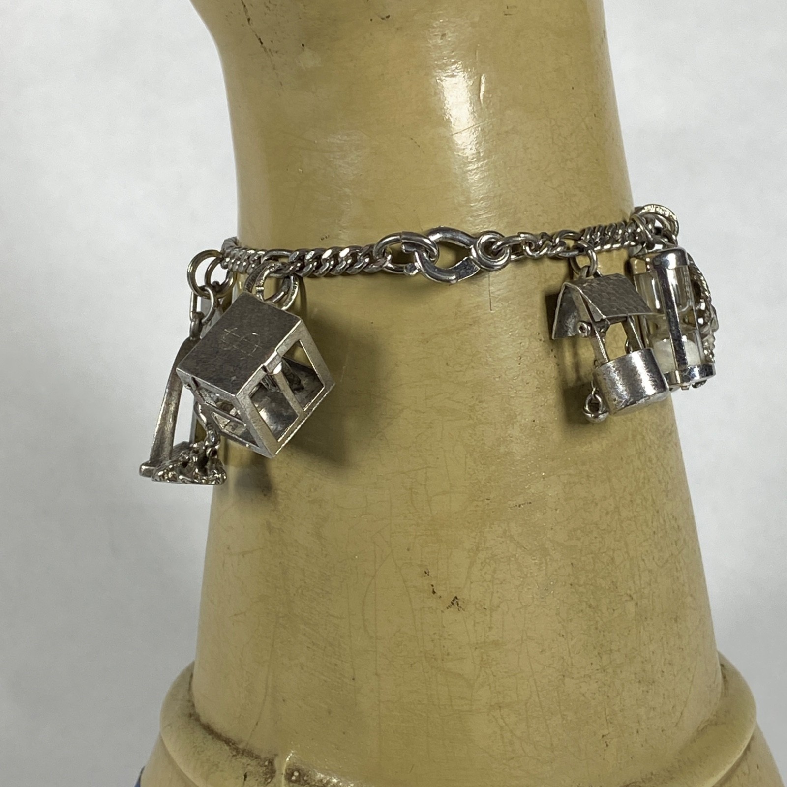 STERLING SILVER Vintage Charm Bracelet 45g Variety of 15 Charms Kinney Wells