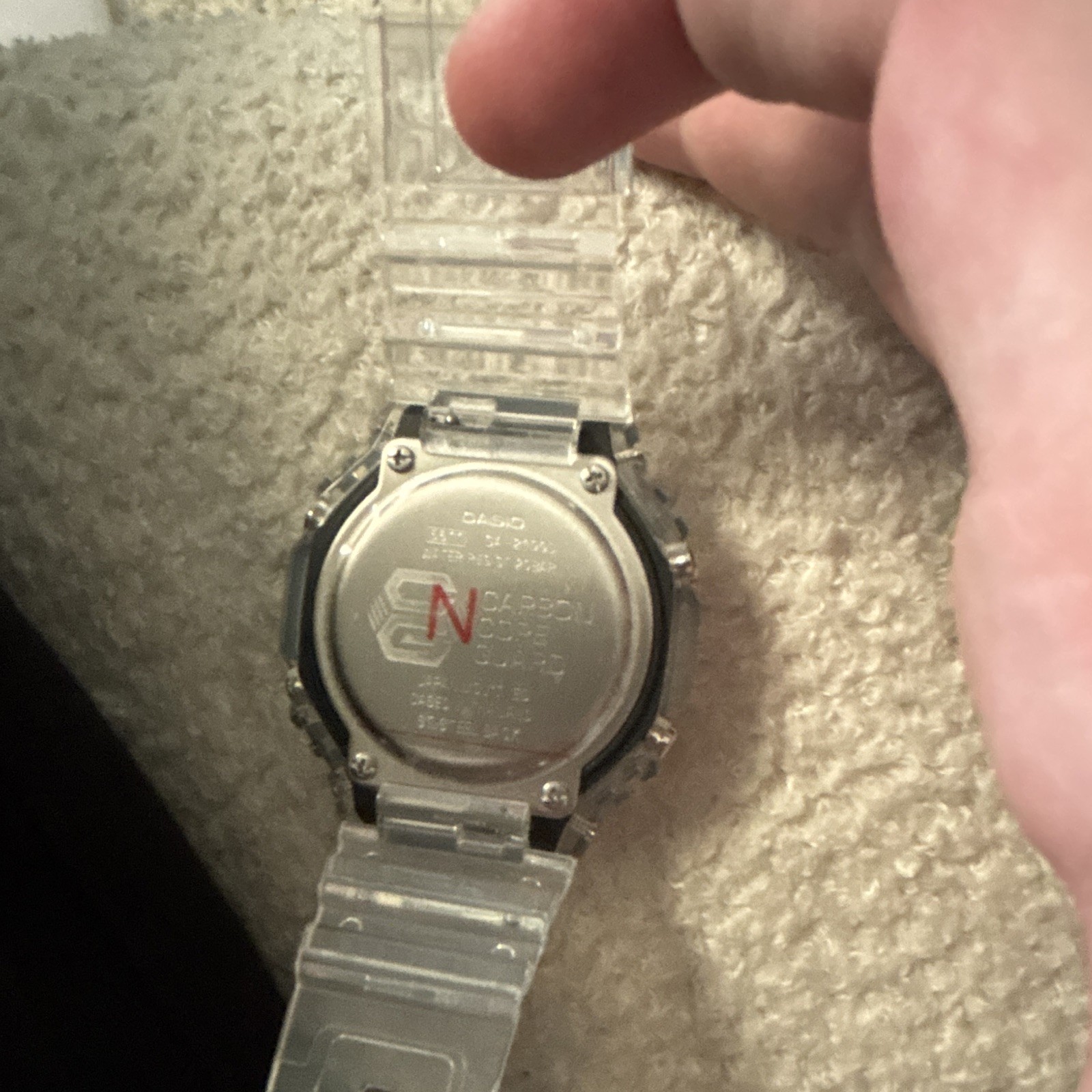 Casio G-SHOCK Analog Quartz 200m Clear Resin Strap Black/Red Dial 45mm