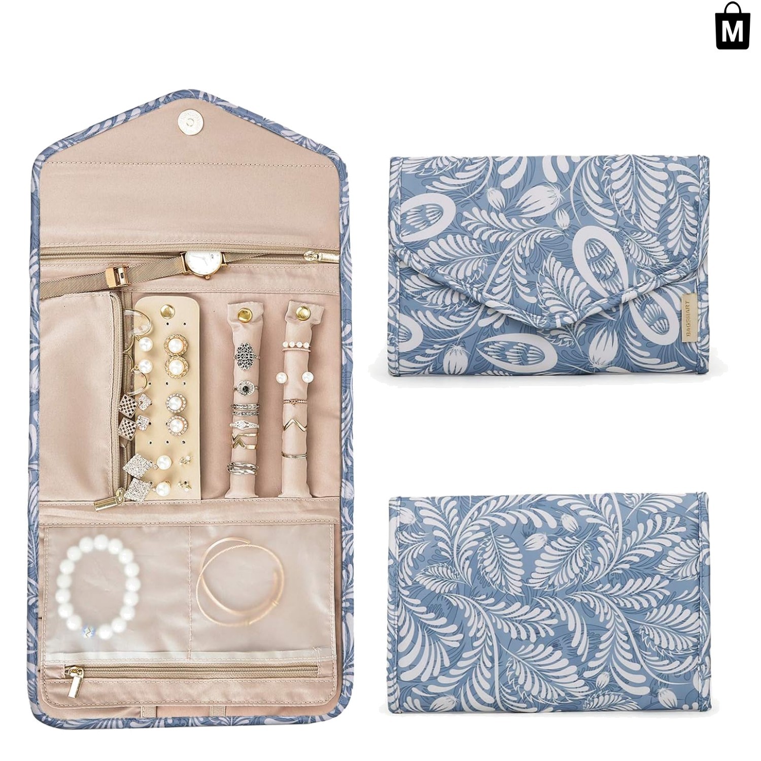 Tangle-Free Elegance: White Leaf Foldable Jewelry Organizer for All Occasions