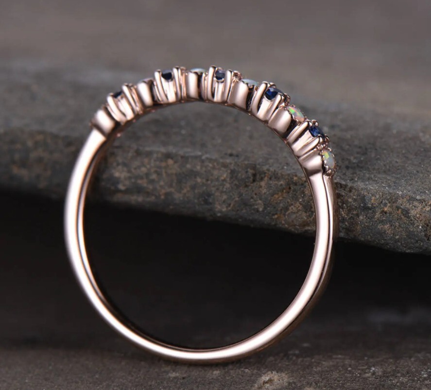 14k Rose Gold Plated Silver 3Ct Round Cut Simulated Fire Opal Women’s Band Ring
