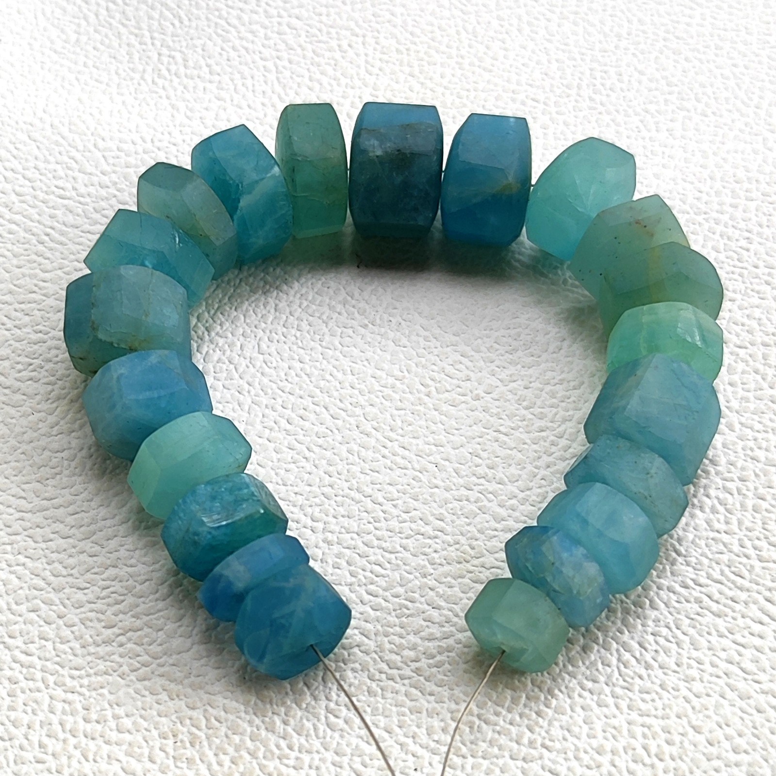 Matte Finish Aquamarine 10-16mm Faceted Bolt Shape Beads 6.5″ Strand Brazil Gems