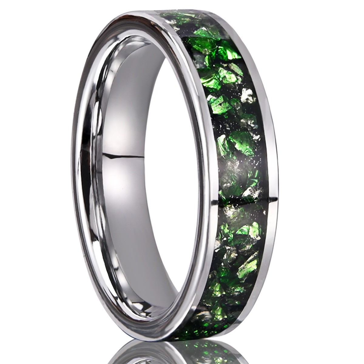 6MM Width Green & Clear Crystal Inlay Wedding Ring Tungsten Carbide Promise Ring