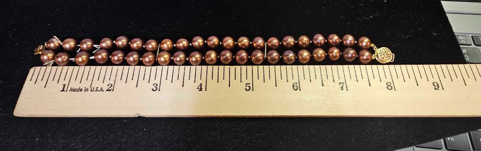 Marked 14K Flower Clasp Double Strand Bracelet w/ Brown Pearl 8.25in”- S37