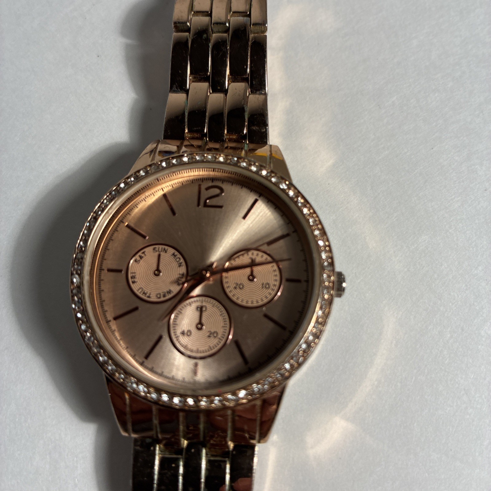 Rose Gold Tone Multi Dial Watch Day Date Japan Movement Base Metal Untested