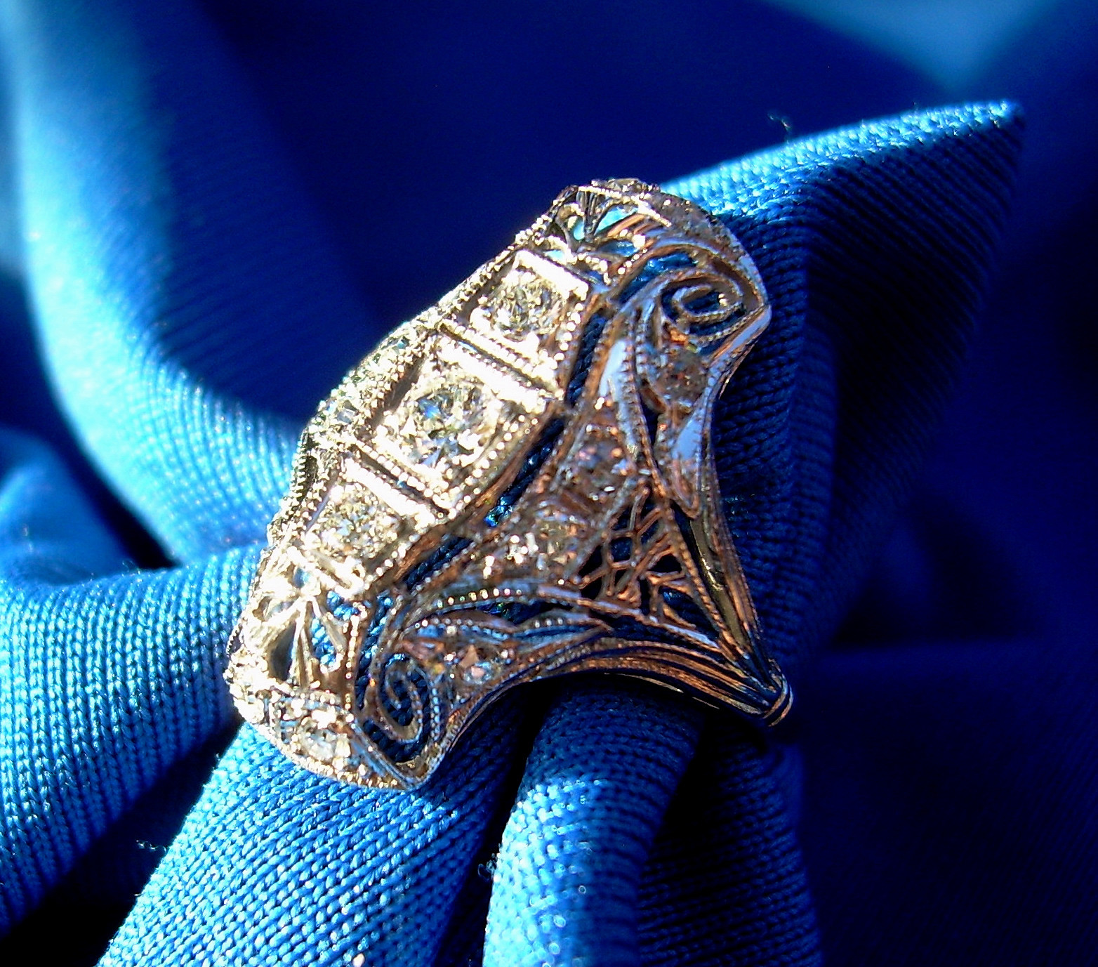 Originbal EARTH MINED DIAMOND ART Deco Engagement Ring Antique PLATINUM Filigree