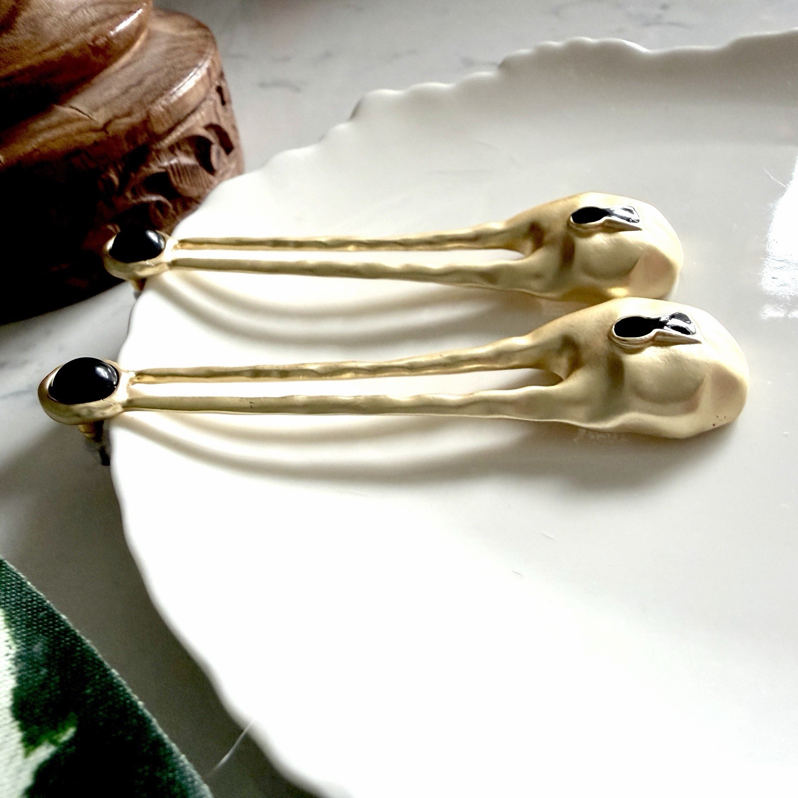 Schiaparelli Inspired Gold Drop Keyhole Long Key Earrings Padlock Surrealist NEW