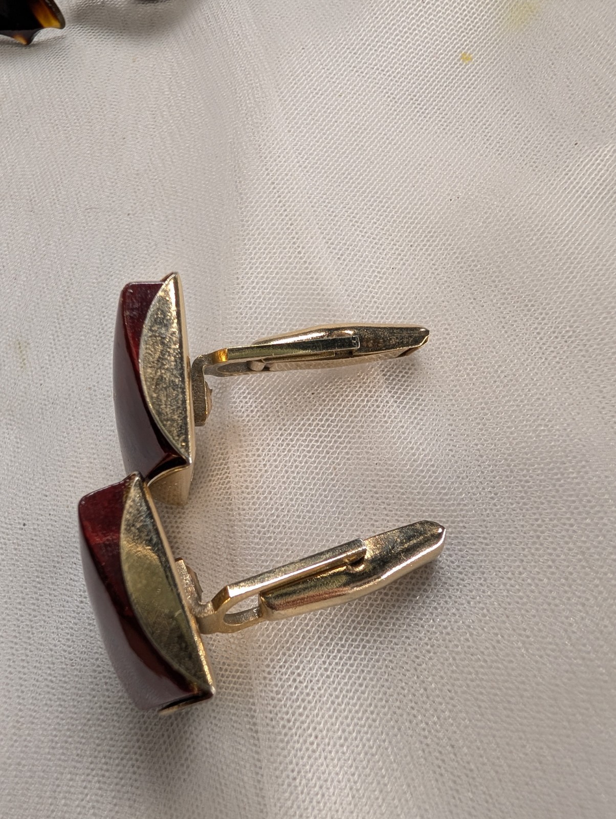 Vintage Cufflinks Lot 2 Pairs Red Stone Square & Faux Tortoiseshell Turtle Motif
