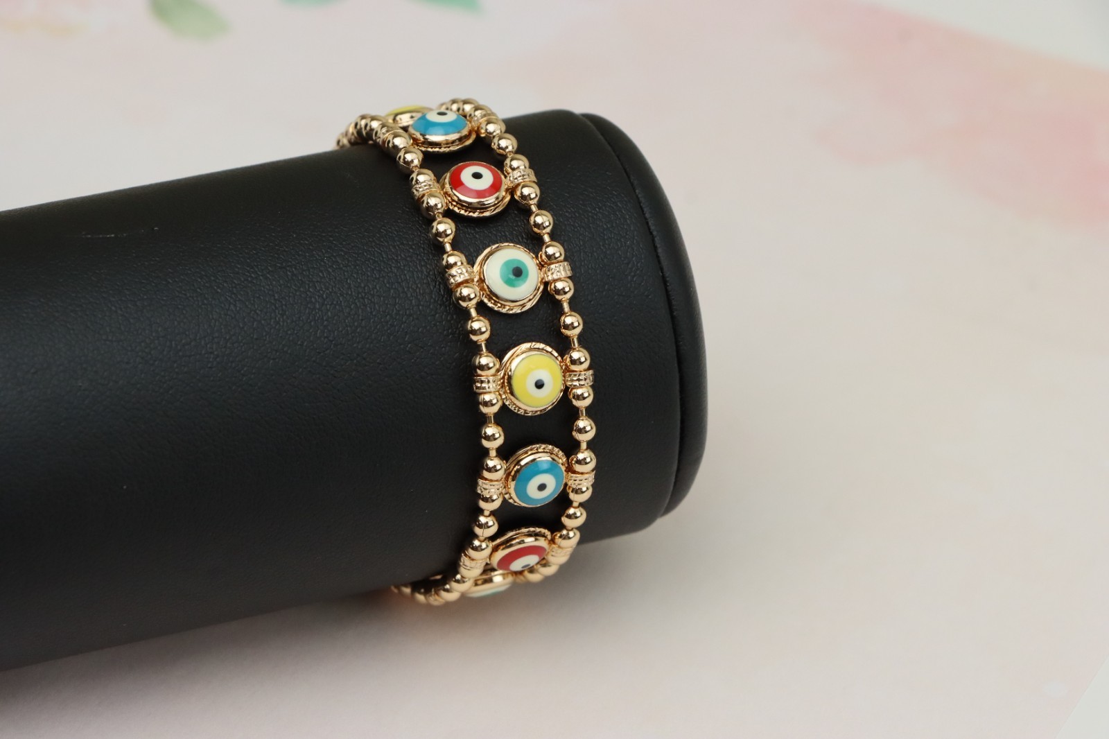 Colorful Evil Eye Beaded Rose Gold Bracelet, XPBL0762