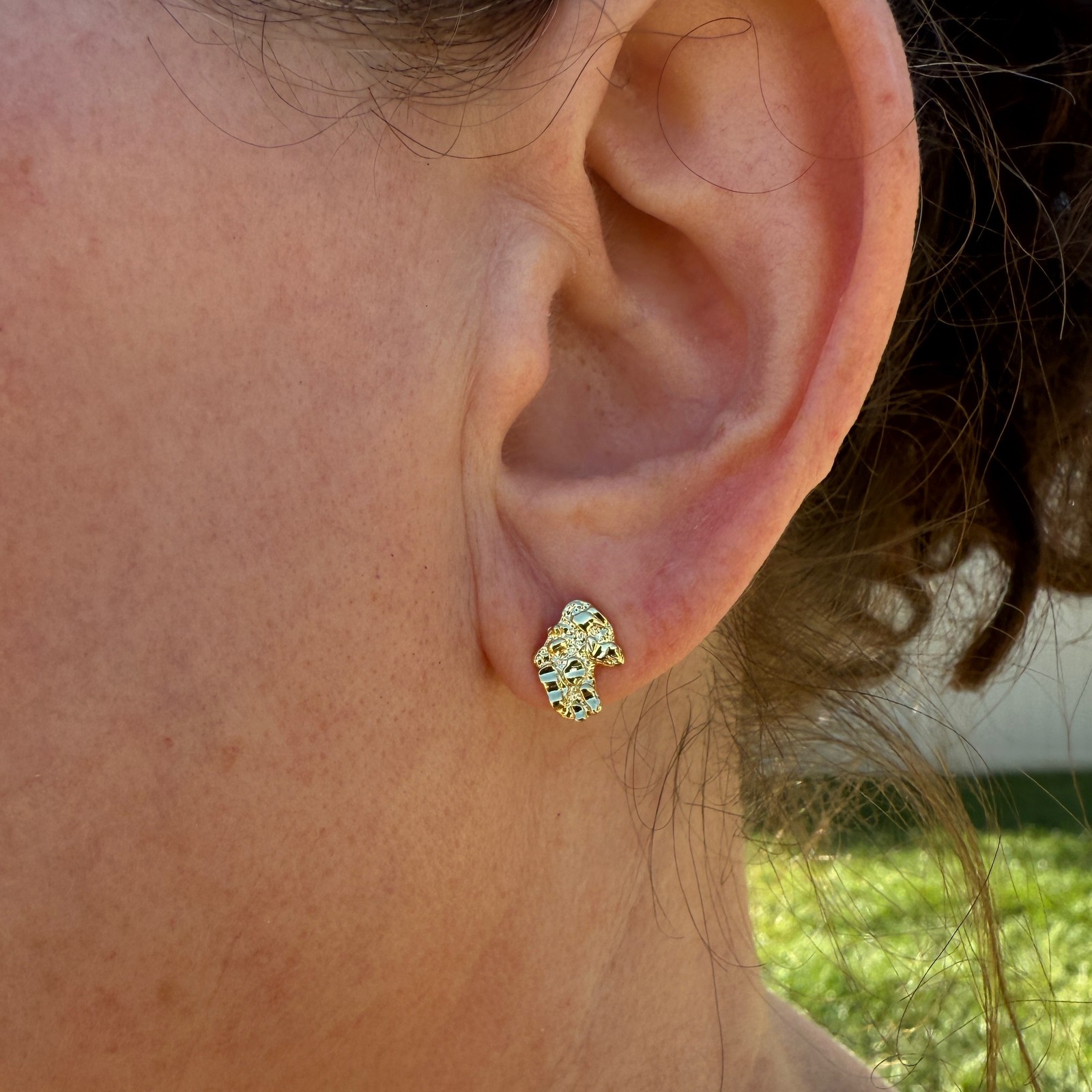 14k Gold Plated Nugget Earrings Butterfly Push Back Mens Womens Small 10MM
