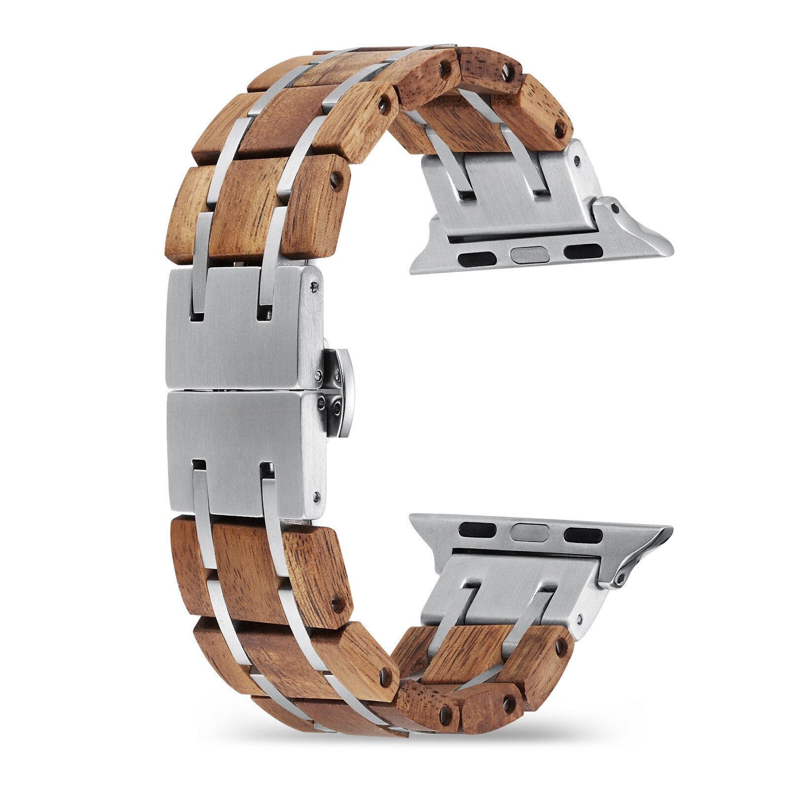 Koa Wood and Stainless Steel Band For Apple Watch 38/40/41/42/44/45/46/49MM
