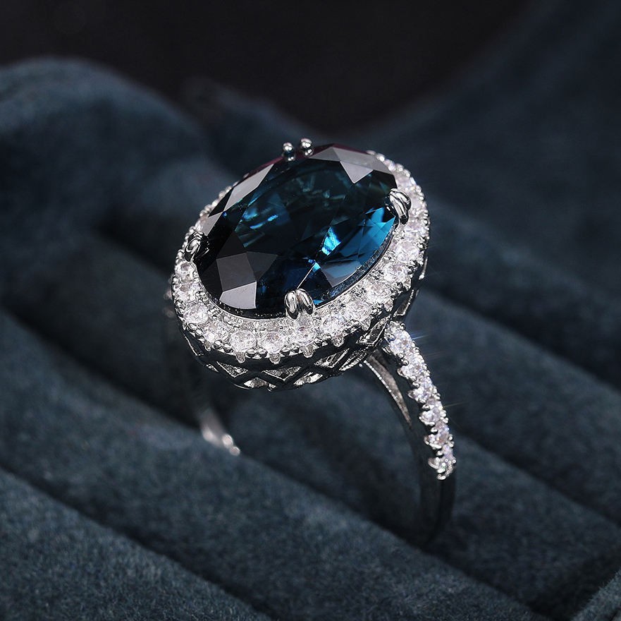 4 Ct blue oval cut real moissanite wedding engagment ring 14k white gold plated