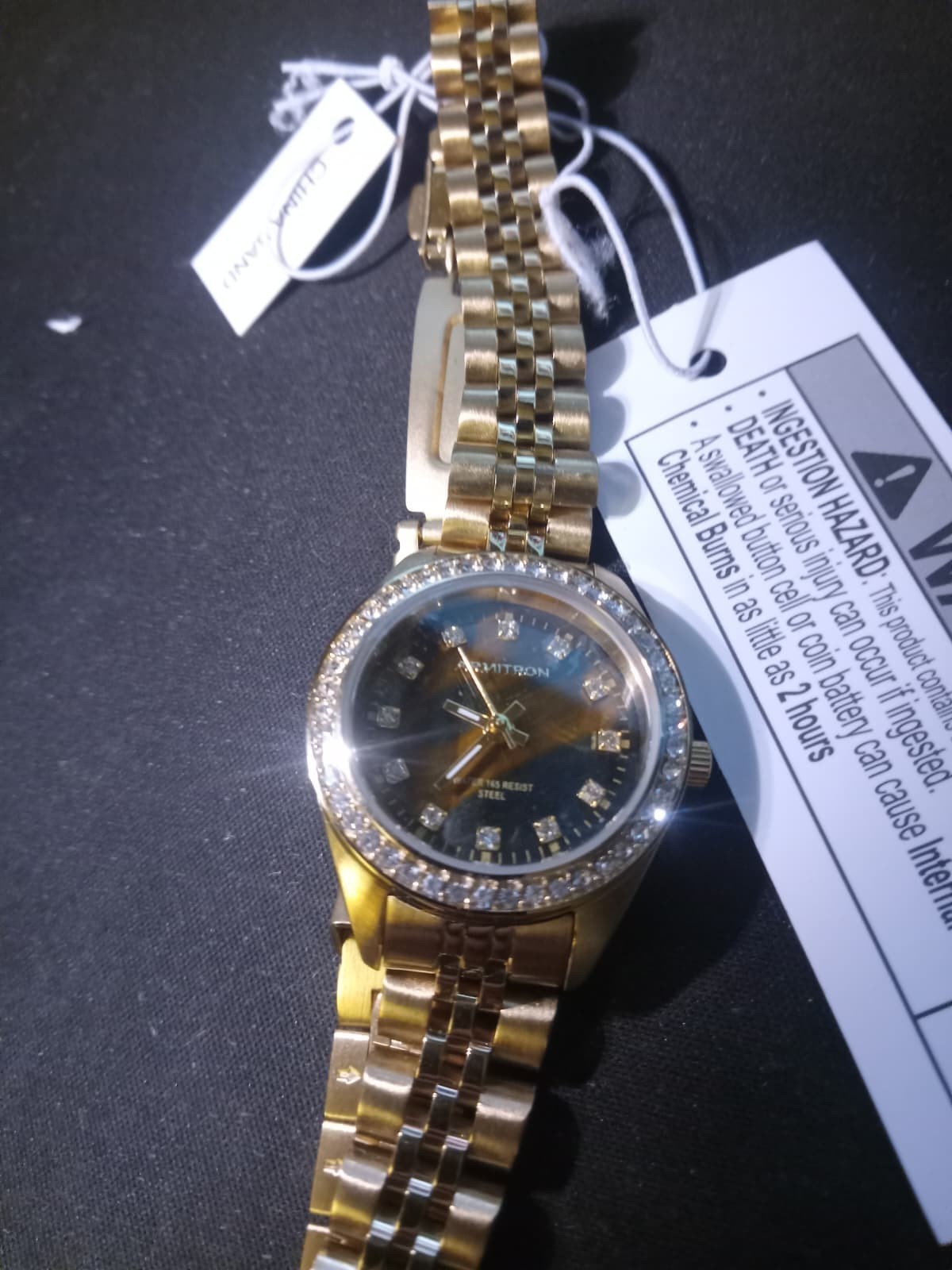 Lot of 2 Gruen Gold-Tone Quartz Watches Diamond-Style Bezel & Dial Women’s Dress