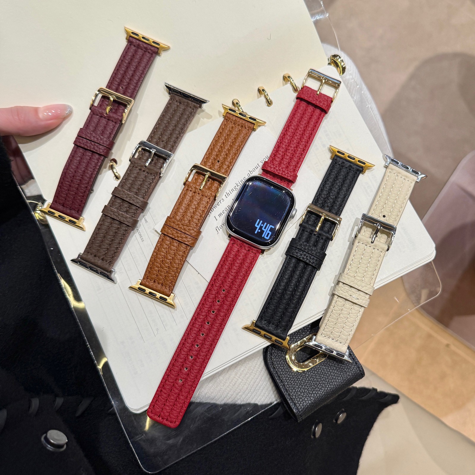 Premium Lychee Pattern Leather Strap For iWatch Series 11 10 9 8 7 SE Ultra 3/2