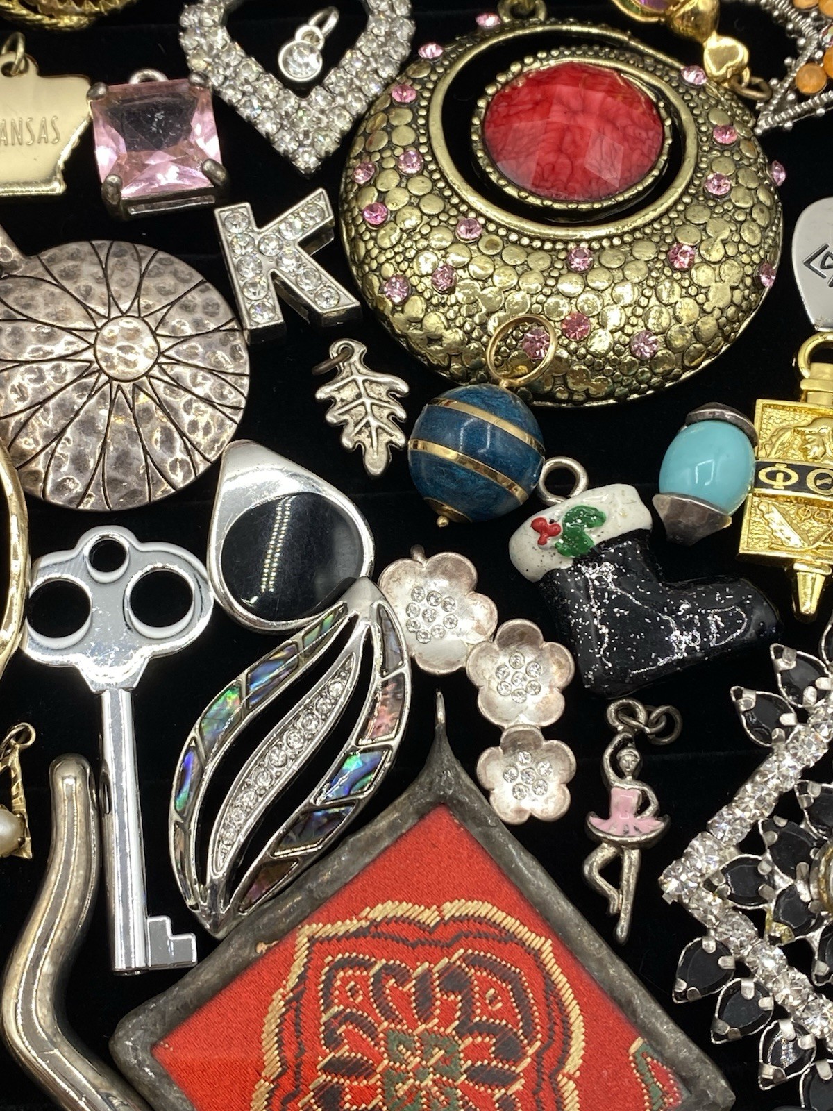 Vintage-Now Jewelry Lot Of 120 Pendants & Charms For Necklaces Enamel Rhinestone