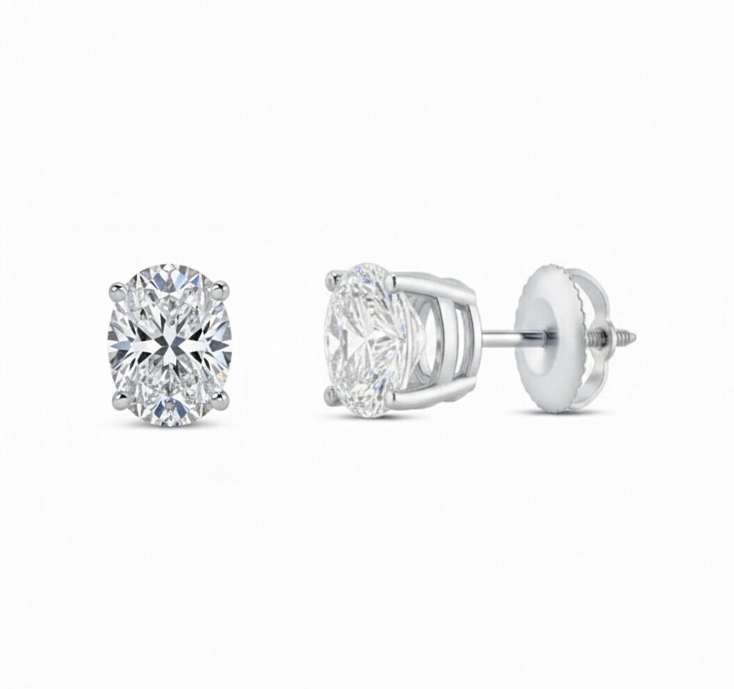 2 Ct Oval Lab Created Moissanite Earrings 18k White Gold Vermeil Screw