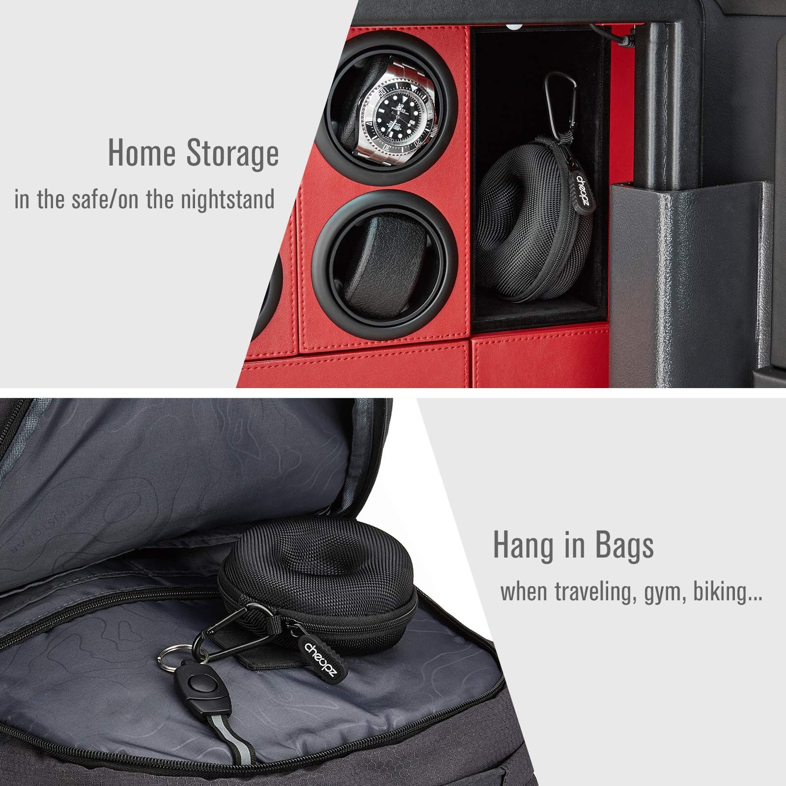 Travel Watch Case for Wristwatches & Smart Watches up to 50mm, Black Storage Box