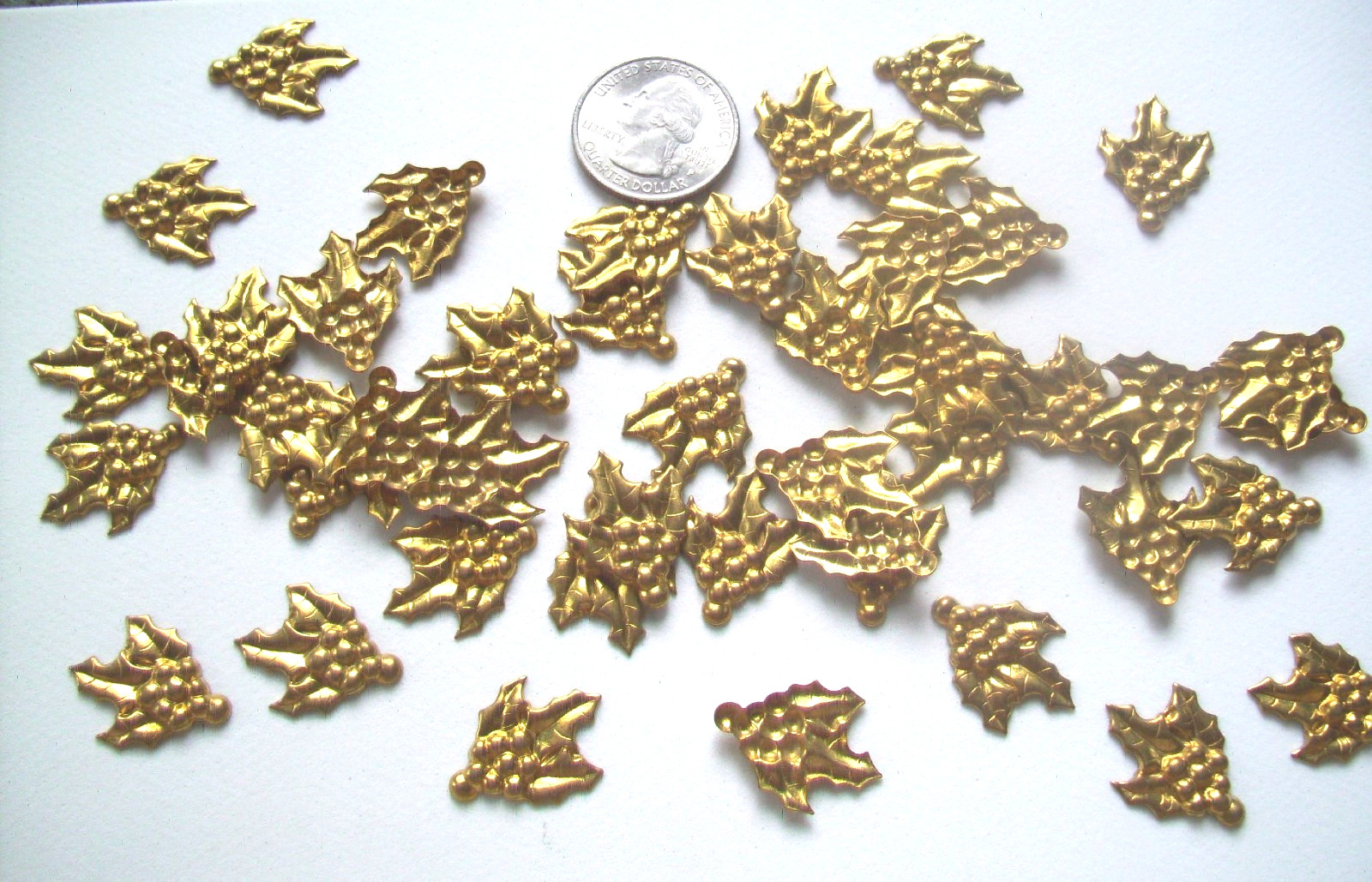 50 pcs. Raw Brass Stamping Finding- Berries with Leaves SHAPE
