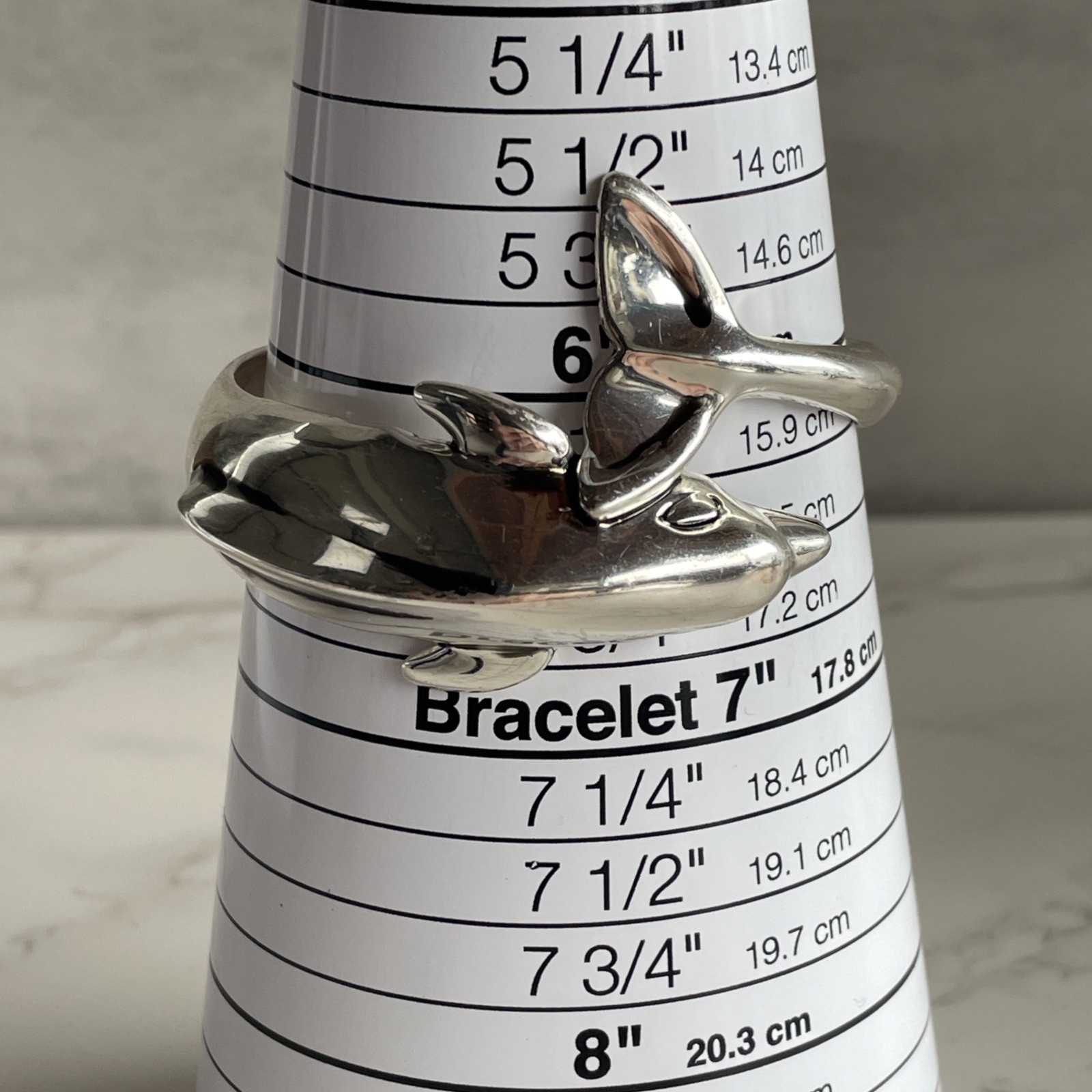 Vintage Best Jewelry Dolphin Wrap Cuff Bracelet High Polish Silvertone Statement