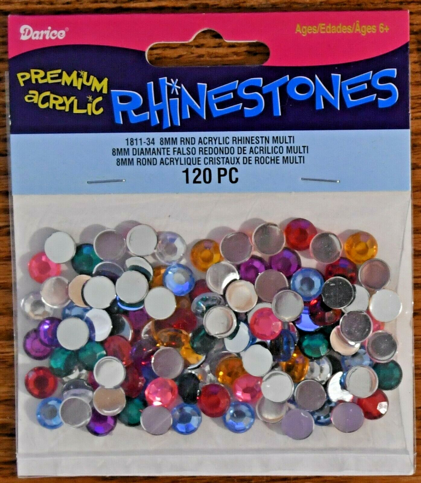 Darice Premium Acrylic Multi Colored Round Rhinestones 120 pieces 5/16″ 8mm