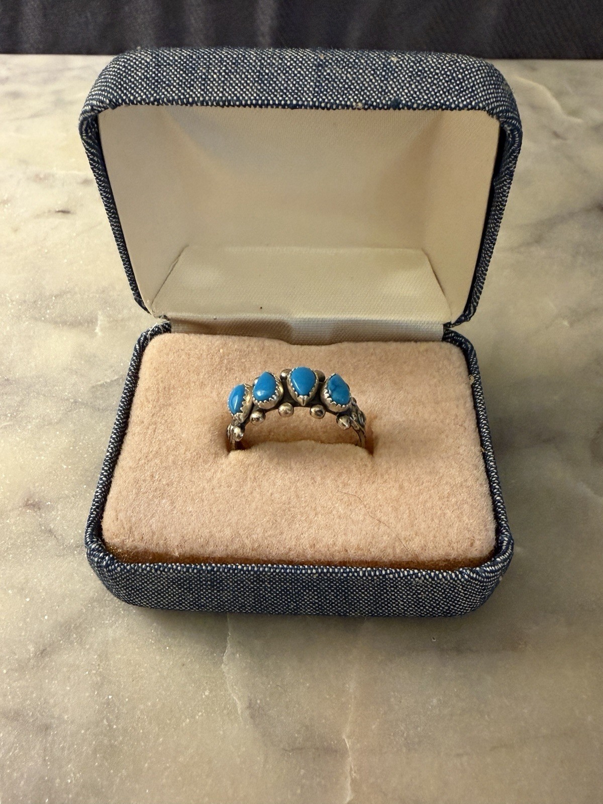 Vtg Wheeler Co. 4 Stone Turquoise Row Ring Sterling Silver 10.5 Boxed