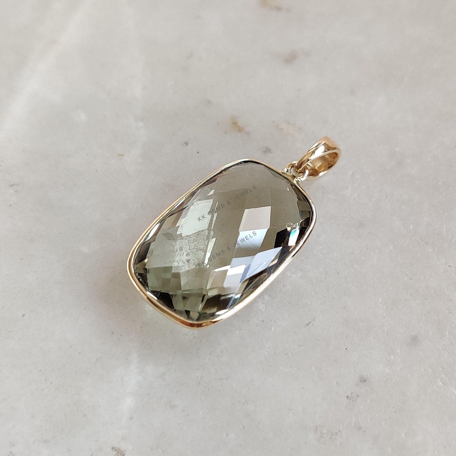 11.70 Ct Natural Green Amethyst Pendant 14K Gold Bezel February Birthstone Gift