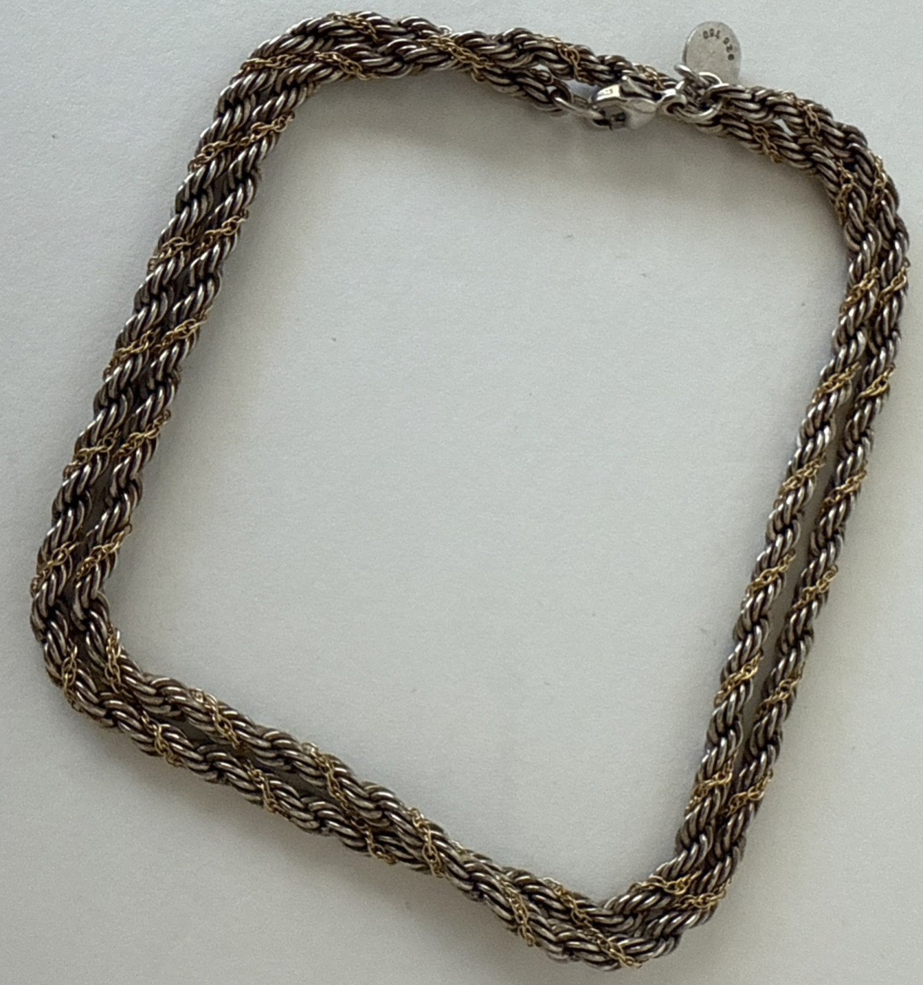 Vintage Tiffany & Co 925 Sterling Silver & 18K Gold Twisted Rope Chain Necklace