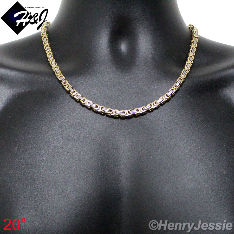 18-40″MEN’s Stainless Steel 6mm Silver/Gold Plated Byzantine Box Chain Necklace