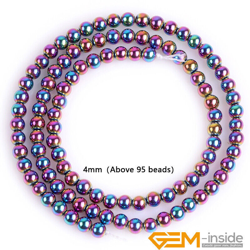 Rainbow Metallic Coated Reflections Hematite Round Spacer Beads 15″Bulk 2mm-12mm