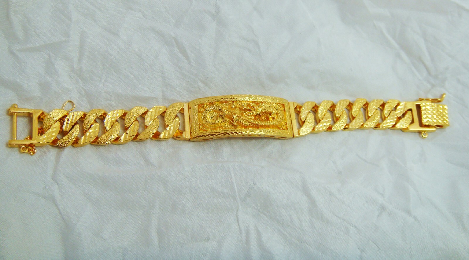 Dragon 22K 23K 24K THAI BAHT YELLOW GOLD GP Bracelet Men’s Jewelry 23 CM, 70 G
