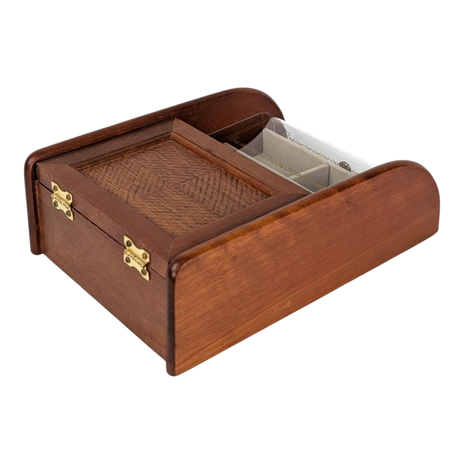 MCM Mid-Century Modern Vanity Table Top Jewelry Box – Wood With Acrylic Top
