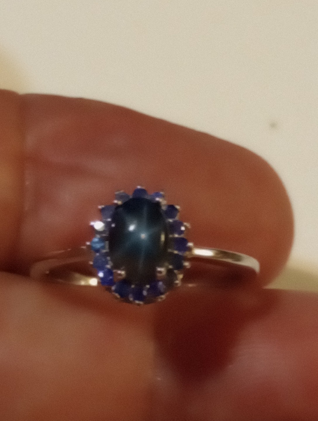 EARTHMINED STAR BLUE SAPPHIRE GEM TESTED 925 S 14K GOLD PLATED RING SIZE 7.5 ACC