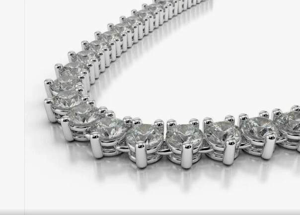 21.25 ct Round Diamond Tennis 14K White Gold Necklace 3 prong GIA cert E-F VS
