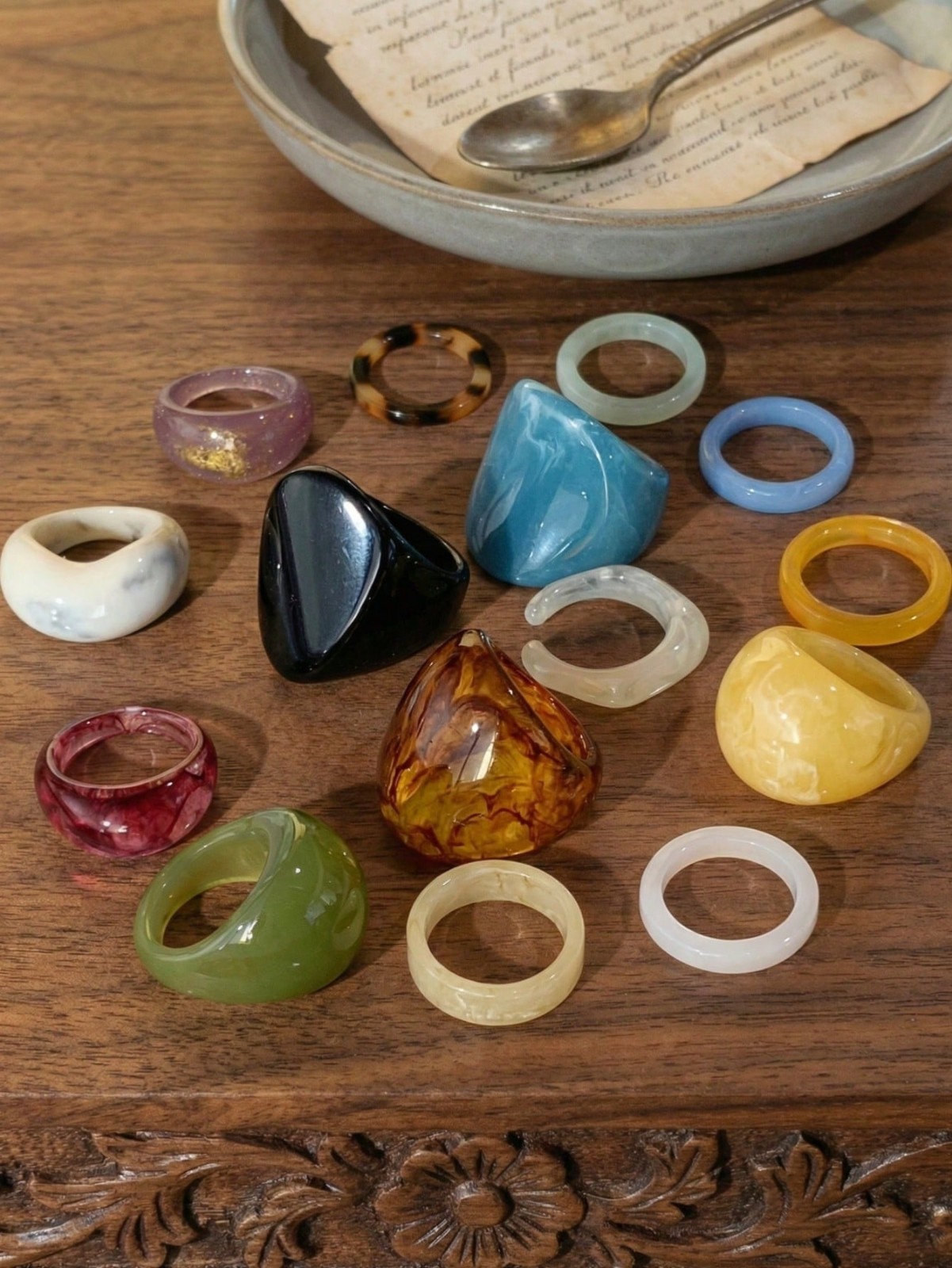 15PCS Geometric Transparent Resin Rings – Acrylic Crystal Ring Set Women Jewelry