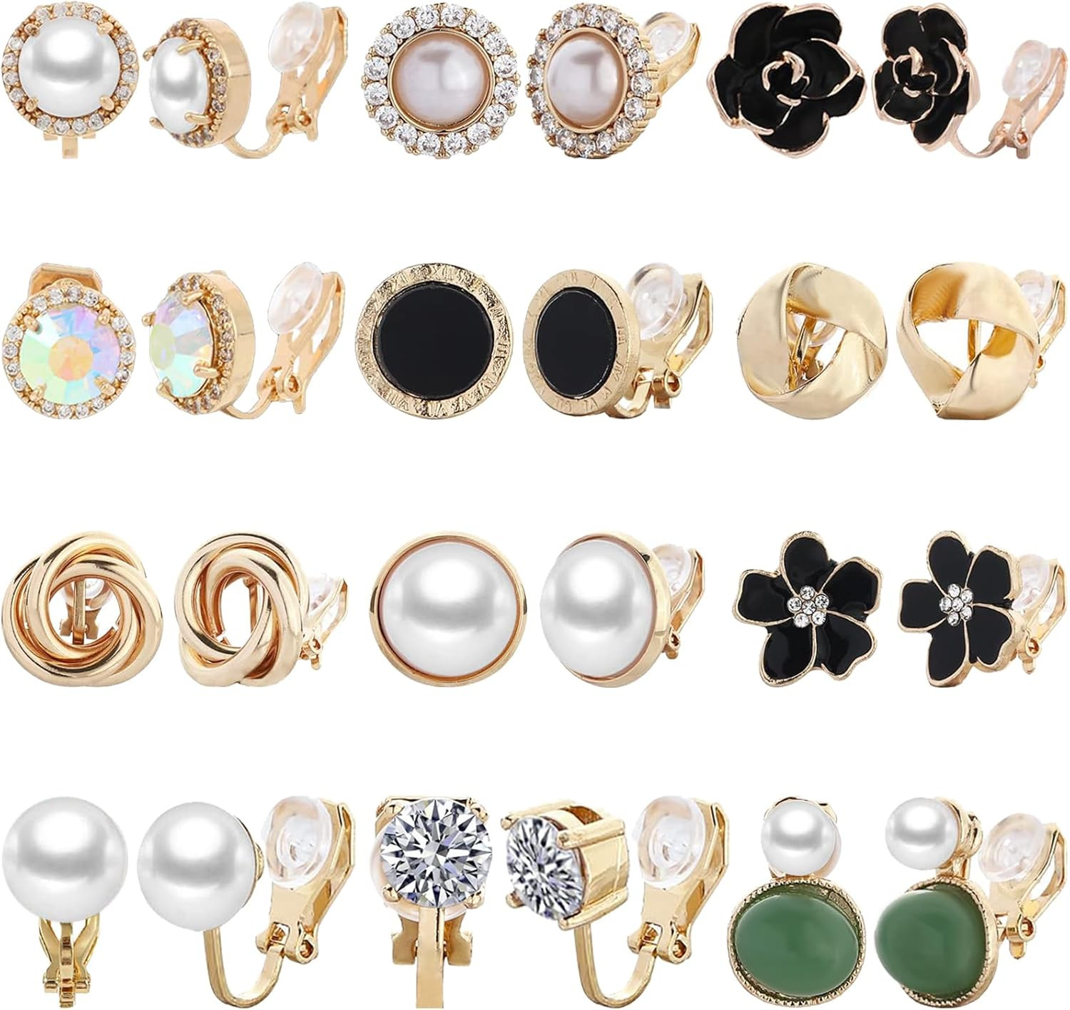 NEWITIN 12 Pairs Clip on Earrings for Women Non Pierced Stud Earring Set