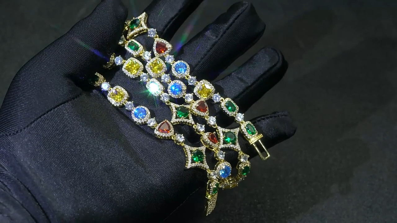 Colorful Gemstone Rhinestone Necklace for Men Women, Tennis Chain Bracelet Jewel