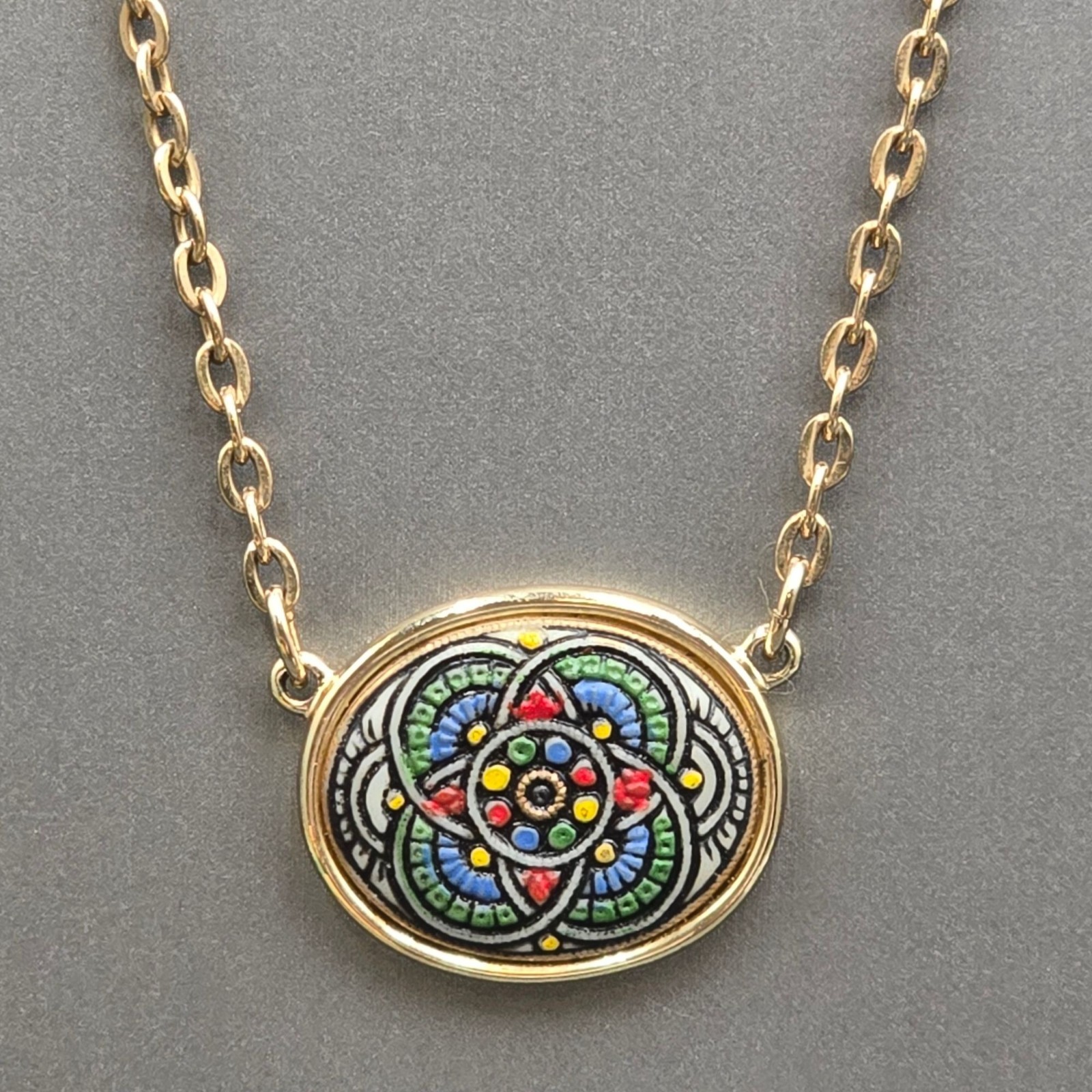 Vintage Sarah Coventry Calypso Gold Plated Mosaic Necklace 16″ Statement Piece