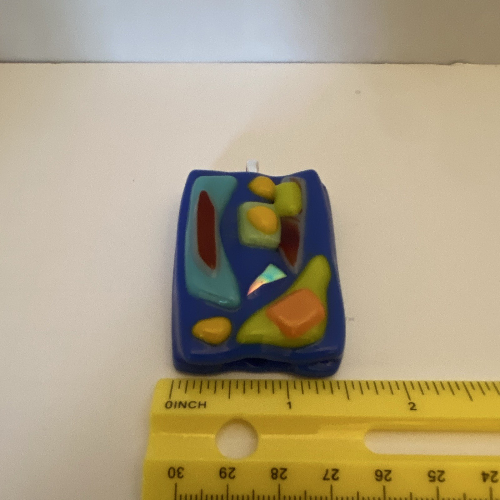Fused Glass Silver Tone Bail Rectangle Multicolor Glass Charm Pendant Art Design