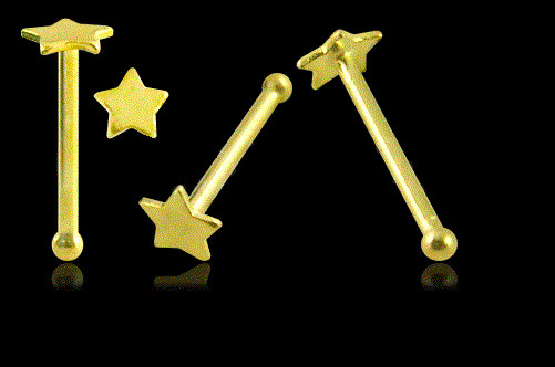 1x 22g 9K Solid Yellow Gold Flat Star Straight Nose Ring Stud Pin Bar 9KGBN039