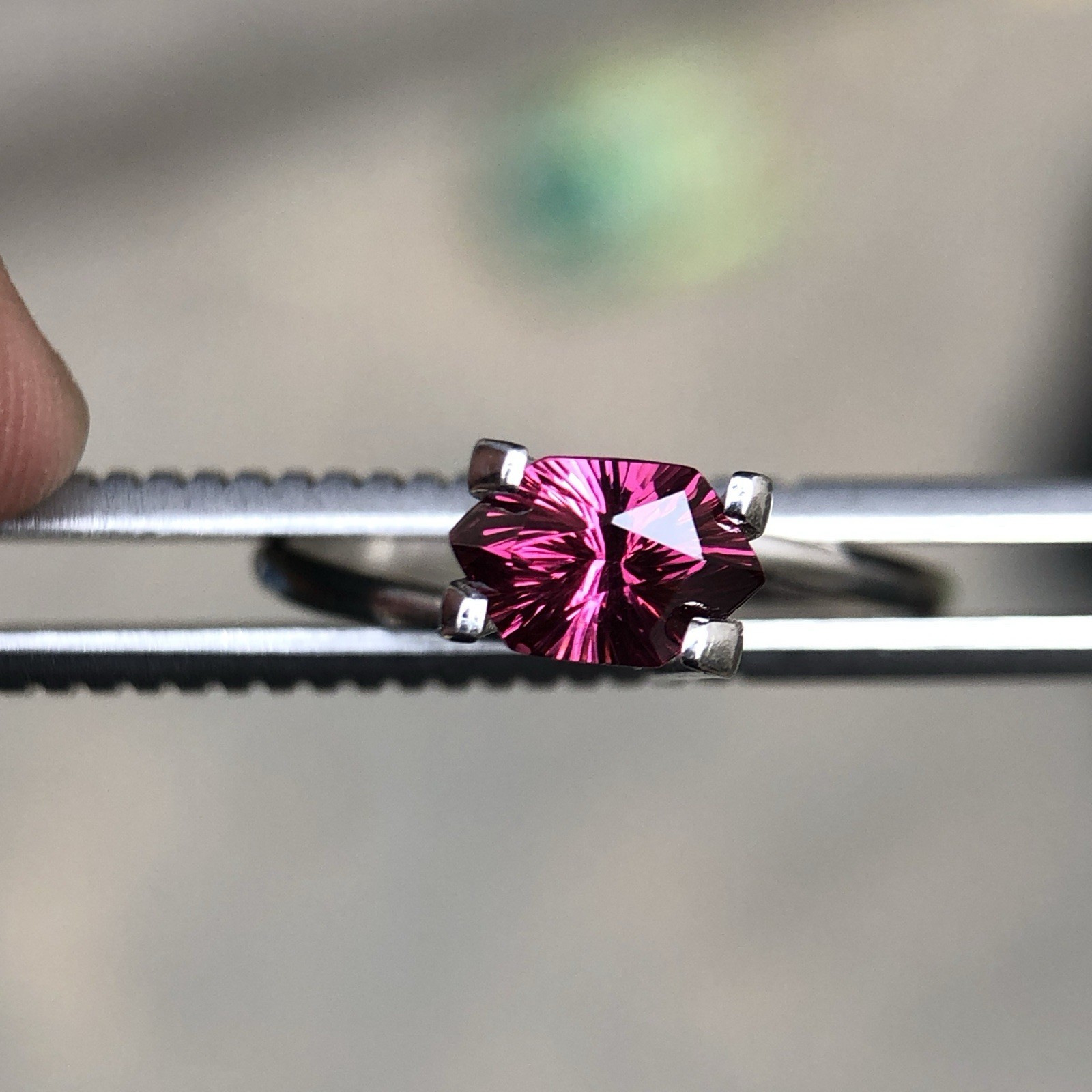 Natural Rhodolite Garnet Sunburst Cut Long Hexagon 8.3mm 1.30 Carat.