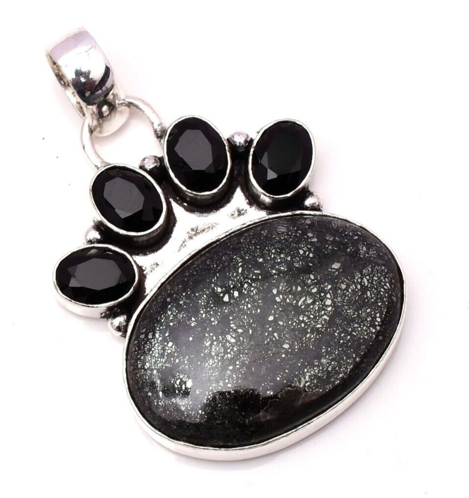 Marcasite Gemstone 925 Sterling Silver Handmade Jewelry Pendant 1.85″